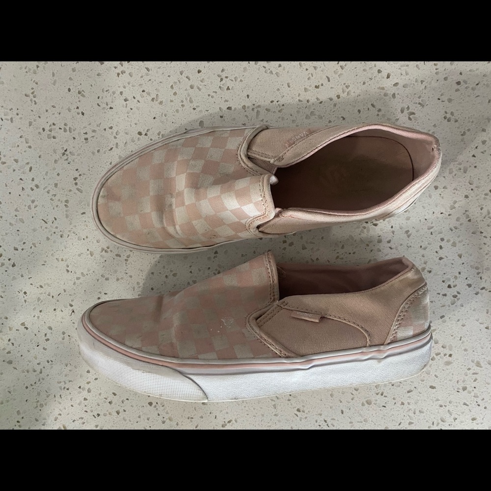 Pink Checkered Vans Slip On